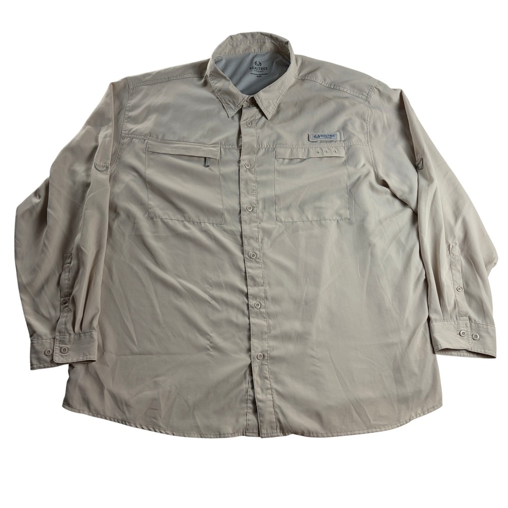 Realtree Fishing Mens 3XL Sahara Tan Performance Long Sleeve Fishing Shirt